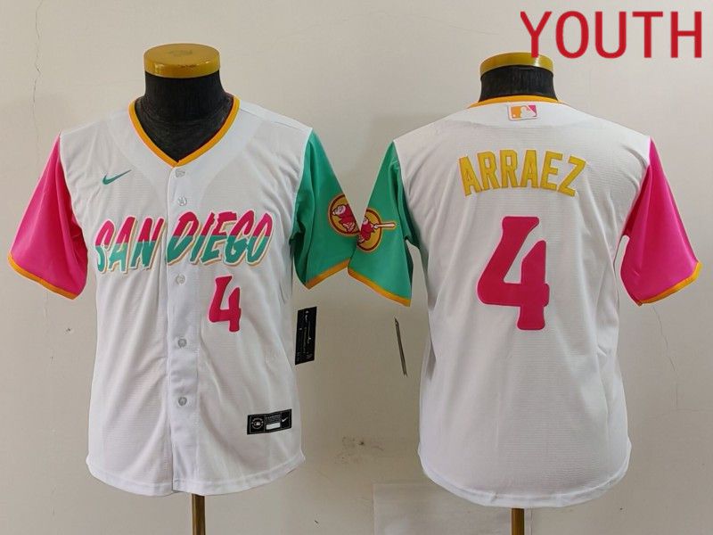 Youth San Diego Padres #4 Arraez White City Edition Nike 2024 MLB Jersey style 4->->Youth Jersey